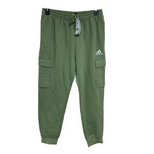 NWT New Adidas Mens Large Drawstring Waist Cozy Fleece Cargo Pants Joggers